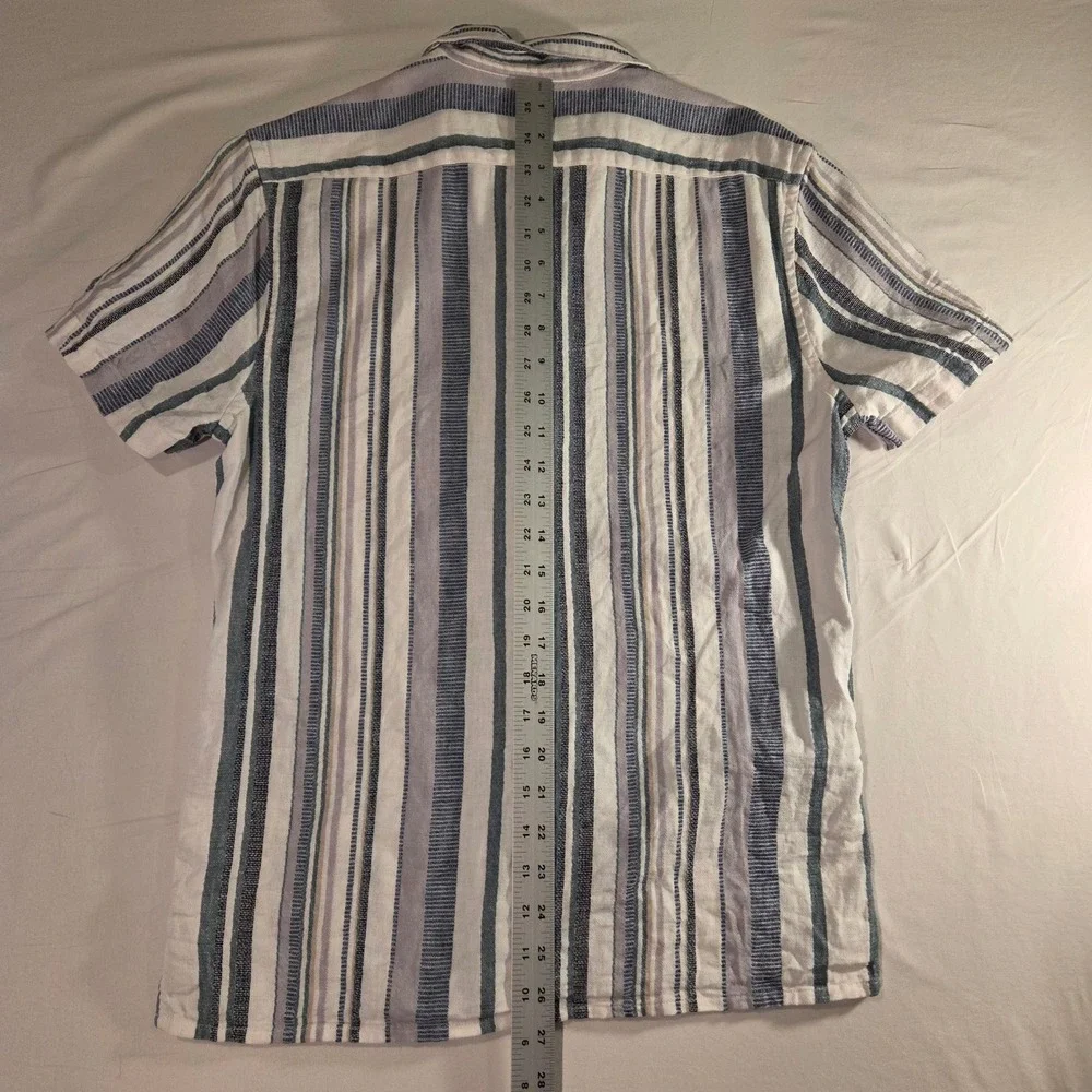 Express Men's Linen & Cotton Striped Short Sleeve Button Up Size S Camp Collar